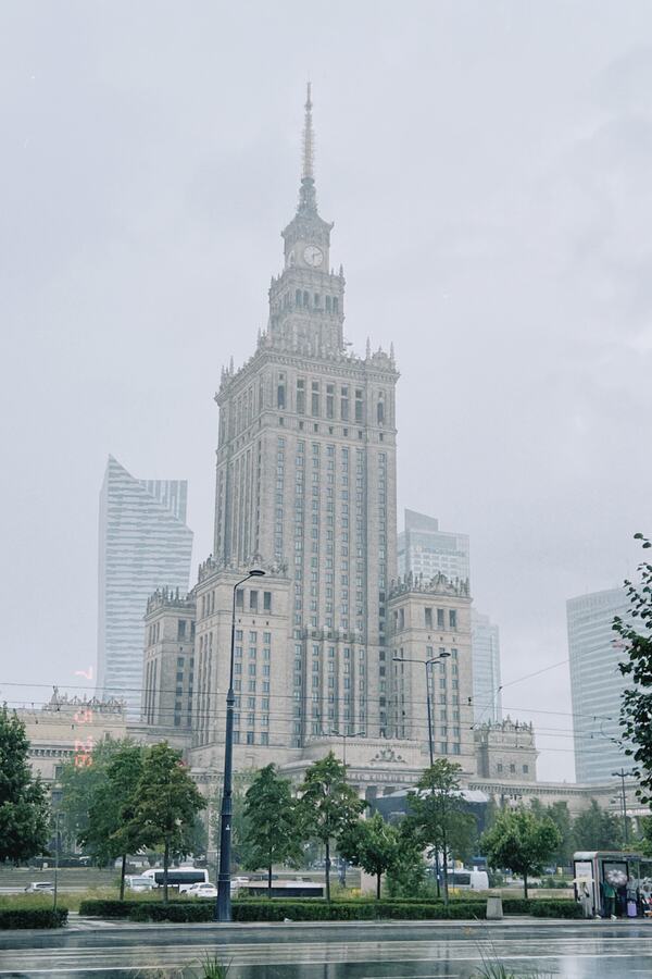 Palace of Culture and Science in the rain